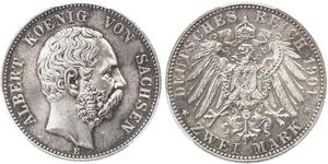 2 Mark Royaume de Saxe (1806 - 1918) Argent Albert de Saxe