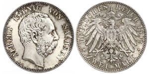 2 Mark Royaume de Saxe (1806 - 1918) Argent Albert de Saxe