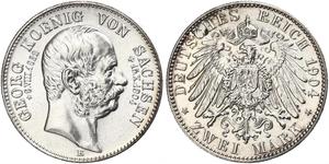 2 Mark Royaume de Saxe (1806 - 1918) Argent Georges Ier de Saxe