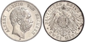 2 Mark Royaume de Saxe (1806 - 1918) Argent Albert de Saxe