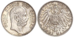 2 Mark Royaume de Saxe (1806 - 1918) Argent Georges Ier de Saxe