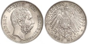 2 Mark Royaume de Saxe (1806 - 1918) Argent Albert de Saxe