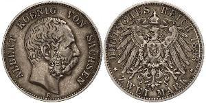 2 Mark Royaume de Saxe (1806 - 1918) Argent Albert de Saxe