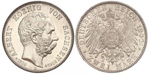2 Mark Royaume de Saxe (1806 - 1918) Argent Albert de Saxe