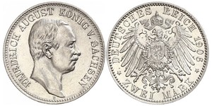 2 Mark Royaume de Saxe (1806 - 1918) Argent Frédéric-Auguste III de Saxe (1865-1932)