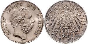 2 Mark Royaume de Saxe (1806 - 1918) Argent Albert de Saxe