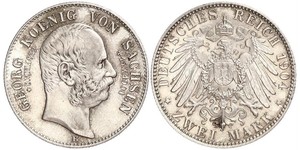 2 Mark Royaume de Saxe (1806 - 1918) Argent Georges Ier de Saxe