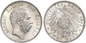 2 Mark Royaume de Saxe (1806 - 1918) Argent Albert de Saxe