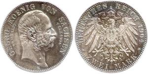 2 Mark Royaume de Saxe (1806 - 1918) Argent Georges Ier de Saxe