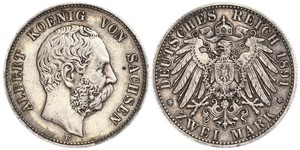 2 Mark Royaume de Saxe (1806 - 1918) Argent Albert de Saxe