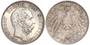 2 Mark Royaume de Saxe (1806 - 1918) Argent Albert de Saxe