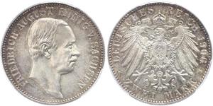 2 Mark Royaume de Saxe (1806 - 1918) Argent Frédéric-Auguste III de Saxe (1865-1932)