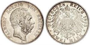 2 Mark Royaume de Saxe (1806 - 1918) Argent Albert de Saxe