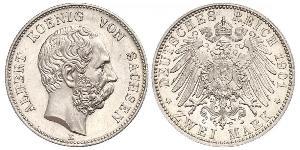 2 Mark Royaume de Saxe (1806 - 1918) Argent Albert de Saxe