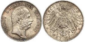 2 Mark Royaume de Saxe (1806 - 1918) Argent Georges Ier de Saxe