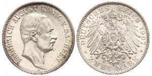 2 Mark Royaume de Saxe (1806 - 1918) Argent Frédéric-Auguste III de Saxe (1865-1932)