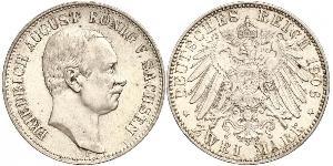2 Mark Royaume de Saxe (1806 - 1918) Argent Frédéric-Auguste III de Saxe (1865-1932)