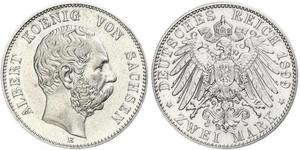 2 Mark Royaume de Saxe (1806 - 1918) Argent Albert de Saxe