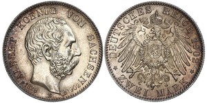 2 Mark Royaume de Saxe (1806 - 1918) Argent Albert de Saxe