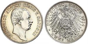 2 Mark Royaume de Saxe (1806 - 1918) Argent Frédéric-Auguste III de Saxe (1865-1932)