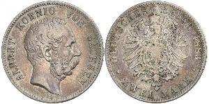 2 Mark Royaume de Saxe (1806 - 1918) Argent Albert de Saxe