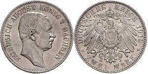 2 Mark Royaume de Saxe (1806 - 1918) Argent Frédéric-Auguste III de Saxe (1865-1932)
