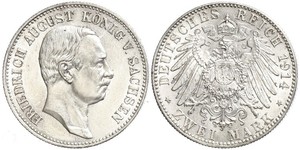 2 Mark Royaume de Saxe (1806 - 1918) Argent Frédéric-Auguste III de Saxe (1865-1932)