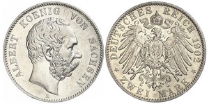 2 Mark Royaume de Saxe (1806 - 1918) Argent Albert de Saxe