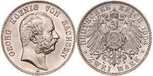 2 Mark Royaume de Saxe (1806 - 1918) Argent Georges Ier de Saxe
