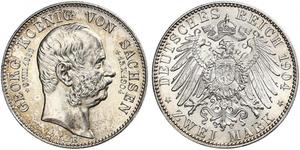 2 Mark Royaume de Saxe (1806 - 1918) Argent Georges Ier de Saxe