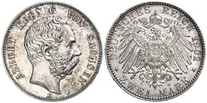 2 Mark Royaume de Saxe (1806 - 1918) Argent Albert de Saxe