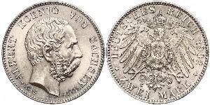 2 Mark Royaume de Saxe (1806 - 1918) Argent Albert de Saxe