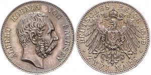2 Mark Royaume de Saxe (1806 - 1918) Argent Albert de Saxe