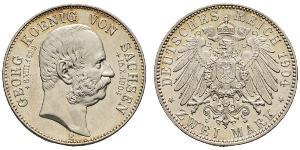 2 Mark Royaume de Saxe (1806 - 1918) Argent Georges Ier de Saxe