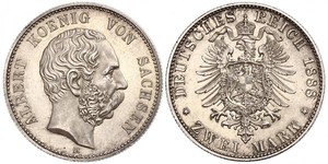 2 Mark Royaume de Saxe (1806 - 1918) Argent Albert de Saxe