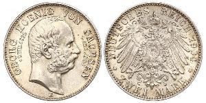 2 Mark Royaume de Saxe (1806 - 1918) Argent Georges Ier de Saxe