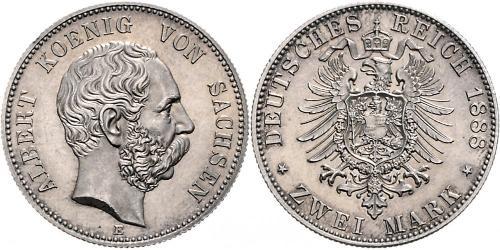 2 Mark Royaume de Saxe (1806 - 1918) Argent Albert de Saxe