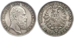 2 Mark Royaume de Wurtemberg (1806-1918) Argent Charles Ier de Wurtemberg