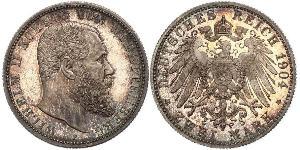 2 Mark Royaume de Wurtemberg (1806-1918) Argent Wilhelm II, German Emperor (1859-1941)