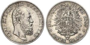 2 Mark Royaume de Wurtemberg (1806-1918) Argent Charles Ier de Wurtemberg