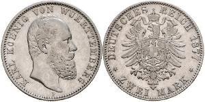 2 Mark Royaume de Wurtemberg (1806-1918) Argent Charles Ier de Wurtemberg