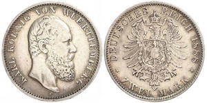 2 Mark Royaume de Wurtemberg (1806-1918) Argent Charles Ier de Wurtemberg
