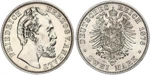 2 Mark Anhalt-Dessau (1603 -1863) / Anhalt (1806 - 1918) Argento Federico I di Anhalt (1831-1904)