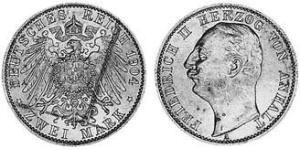 2 Mark Anhalt-Dessau (1603 -1863) / Anhalt (1806 - 1918) Argento Federico II di Anhalt(1856 – 1918)