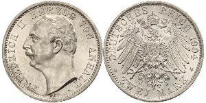 2 Mark Anhalt-Dessau (1603 -1863) / Anhalt (1806 - 1918) Argento Federico II di Anhalt(1856 – 1918)