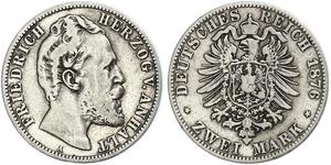 2 Mark Anhalt-Dessau (1603 -1863) / Anhalt (1806 - 1918) Argento Federico I di Anhalt (1831-1904)