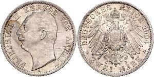 2 Mark Anhalt-Dessau (1603 -1863) / Anhalt (1806 - 1918) Argento Federico II di Anhalt(1856 – 1918)