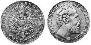 2 Mark Anhalt-Dessau (1603 -1863) / Anhalt (1806 - 1918) Argento Federico I di Anhalt (1831-1904)