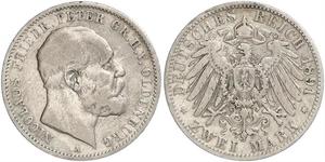 2 Mark Grand Duchy of Oldenburg (1814 - 1918) Argento Pietro II di Oldenburg (1827 - 1900)