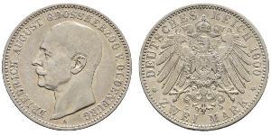2 Mark Grand Duchy of Oldenburg (1814 - 1918) Argento Federico Augusto III di Sassonia (1865-1932)